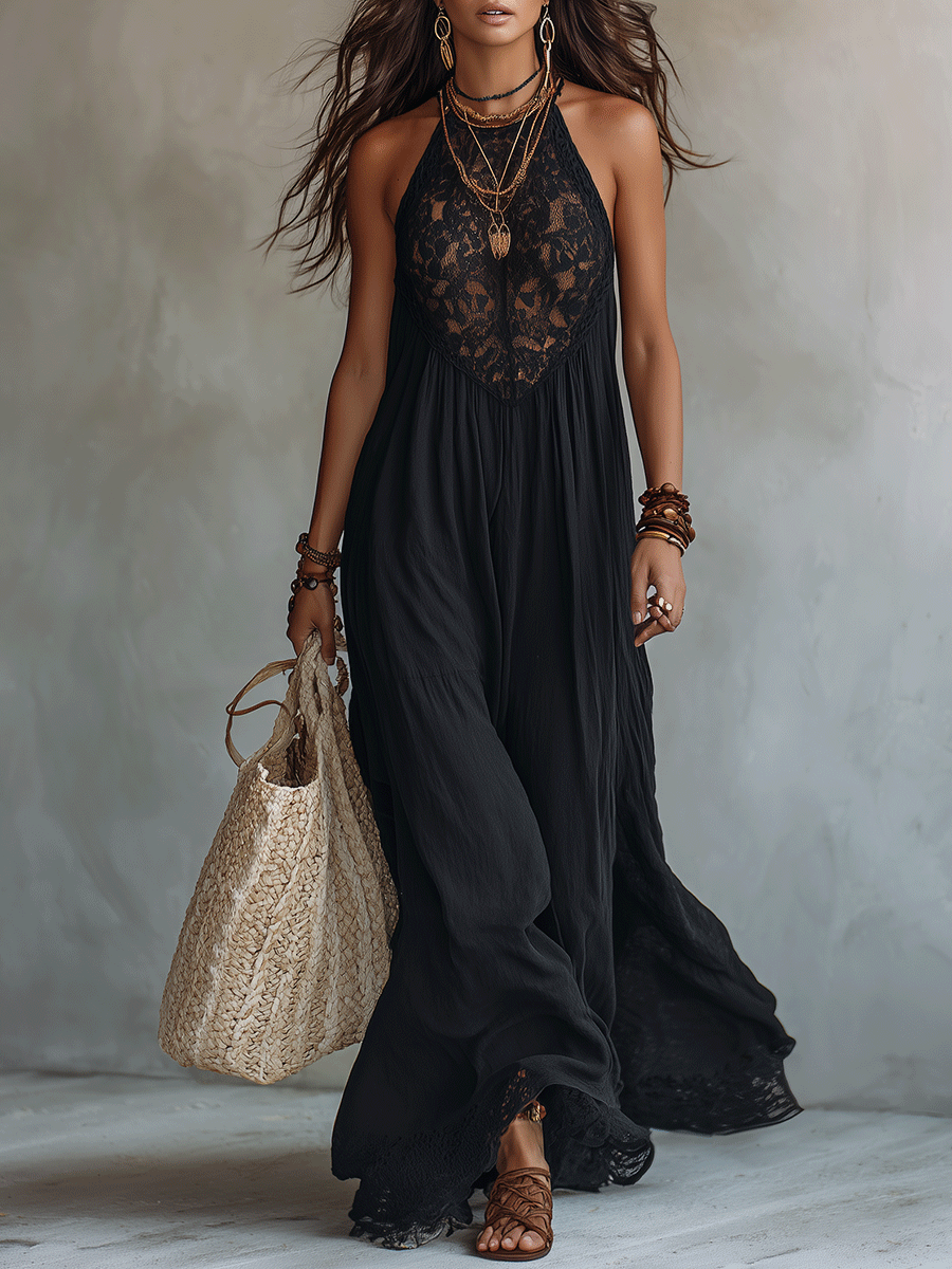 Elegant Bohemian Sleeveless Soft Drape Statement Evening Maxi Dress