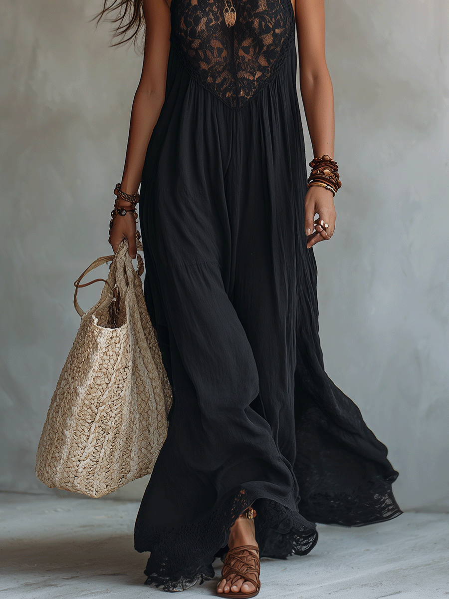Elegant Bohemian Sleeveless Soft Drape Statement Evening Maxi Dress