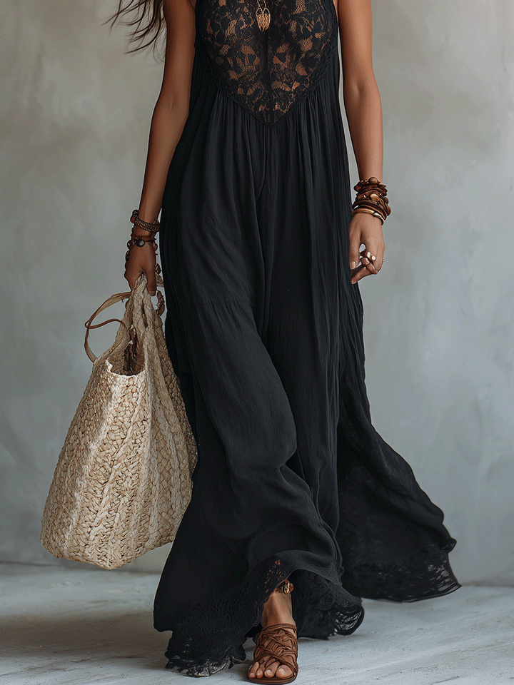 Elegant Bohemian Sleeveless Soft Drape Statement Evening Maxi Dress