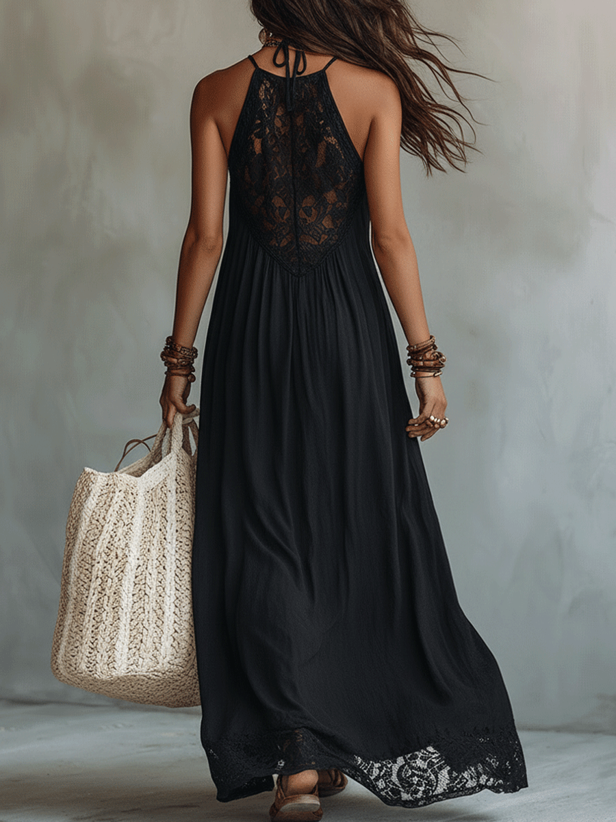 Elegant Bohemian Sleeveless Soft Drape Statement Evening Maxi Dress