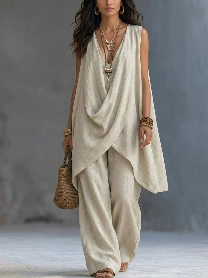 Genevra | Draped Set with Wide-Leg Pants